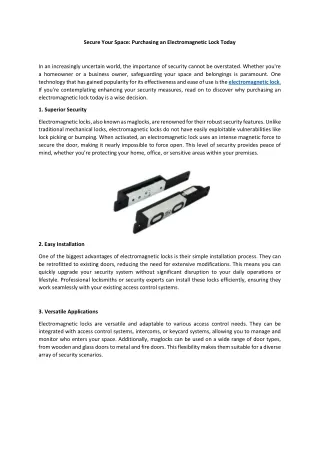 Secure Your Space Purchasing an Electromagnetic Lock Today