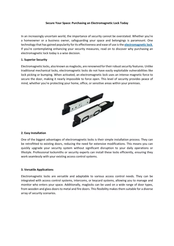 secure your space purchasing an electromagnetic