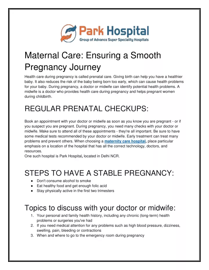 maternal care ensuring a smooth pregnancy journey