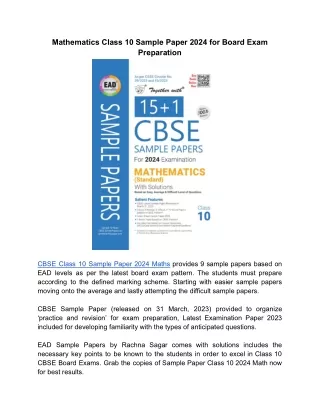 mathematics class 10 sample paper 2024 for board