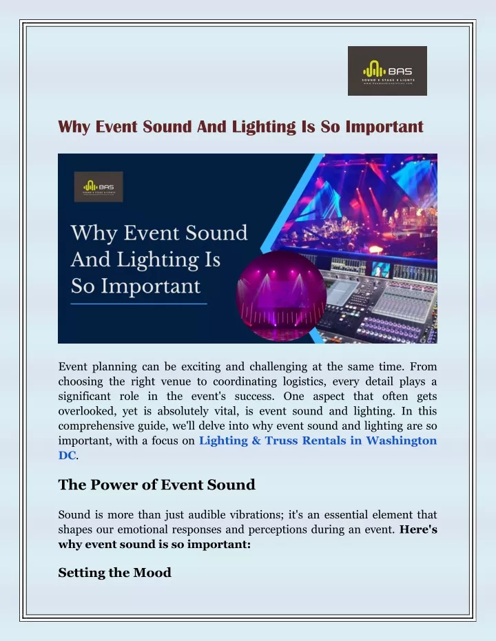 why event sound and lighting is so important