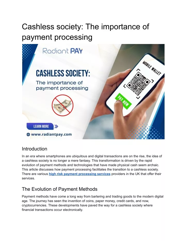 cashless society the importance of payment