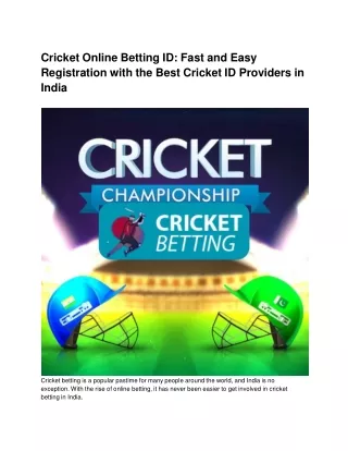 Cricket Online Betting ID_ Fast and Easy Registration with the Best Cricket ID Providers in India