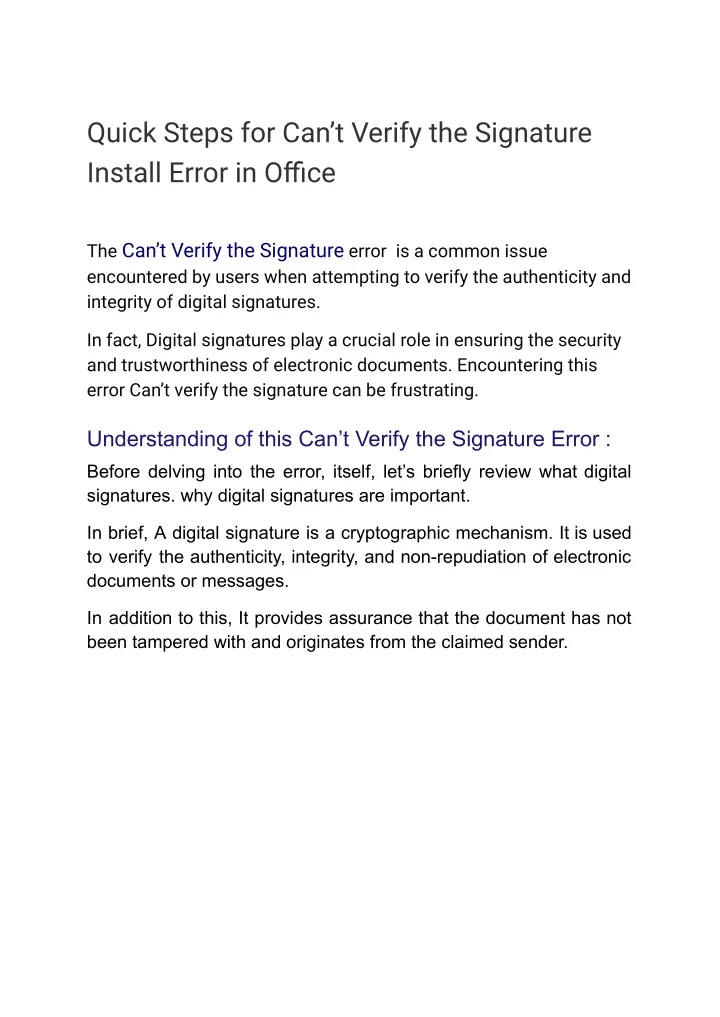 quick steps for can t verify the signature