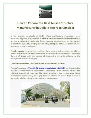 How to Choose the Best Tensile Structure Manufacturer in Delhi Factors to Consider