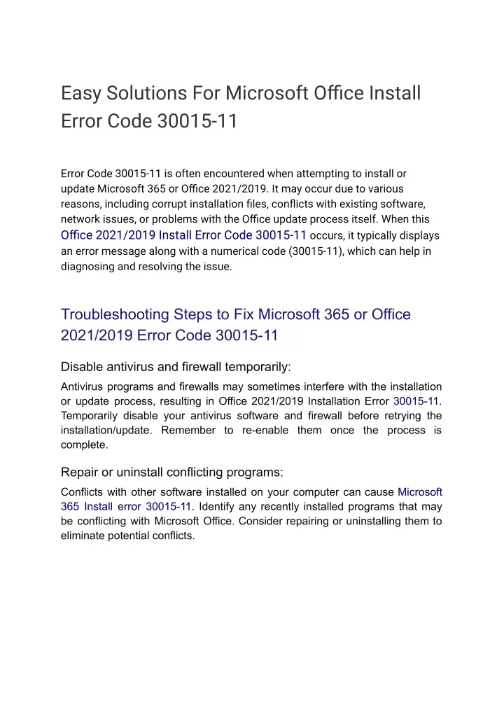 easy solutions for microsoft office install error