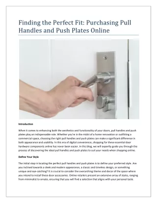Finding the Perfect Fit Purchasing Pull Handles and Push Plates Online