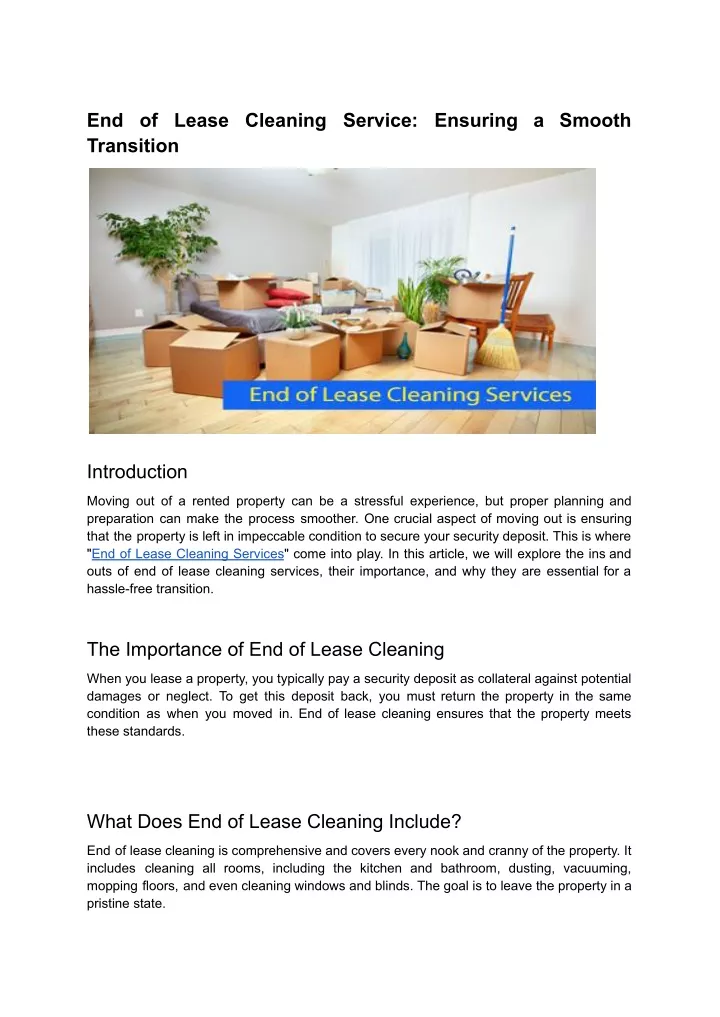 end of lease cleaning service ensuring a smooth