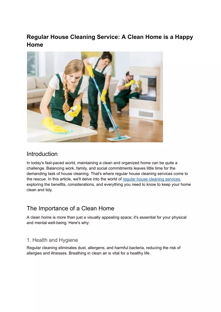 regular house cleaning service a clean home