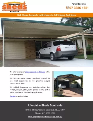 Get Cheap Carports In Brisbane In All Shapes And Sizes