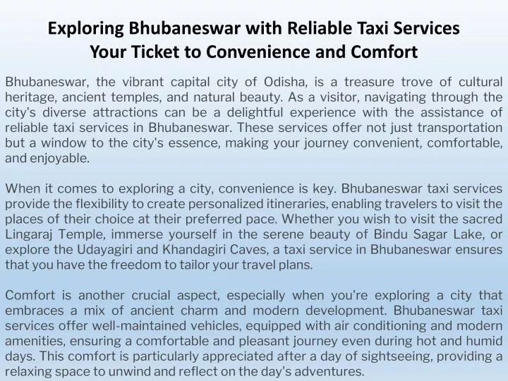 exploring bhubaneswar with reliable taxi services