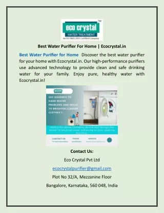 Best Water Purifier For Home | Ecocrystal.in