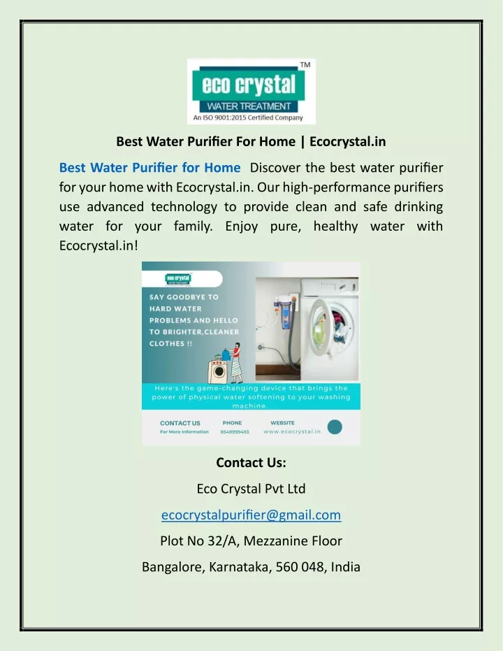 best water purifier for home ecocrystal in