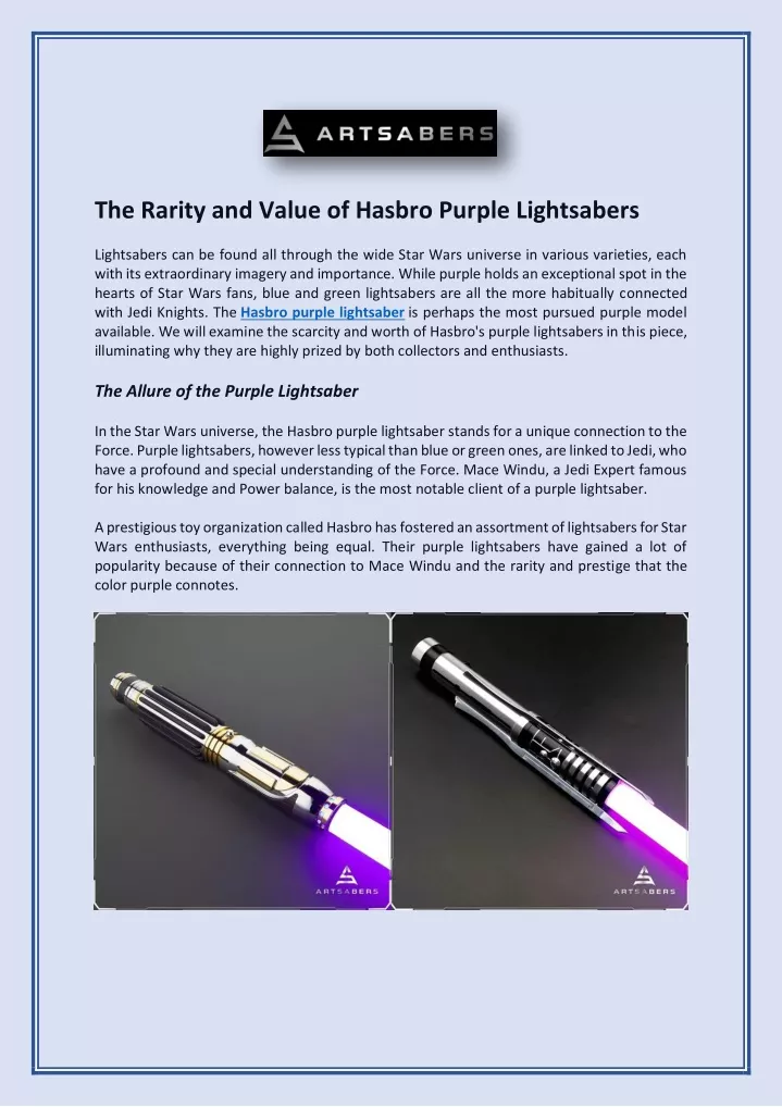 the rarity and value of hasbro purple lightsabers