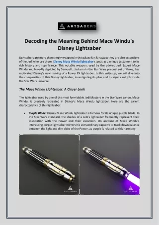Decoding the Meaning Behind Mace Windu's Disney Lightsaber
