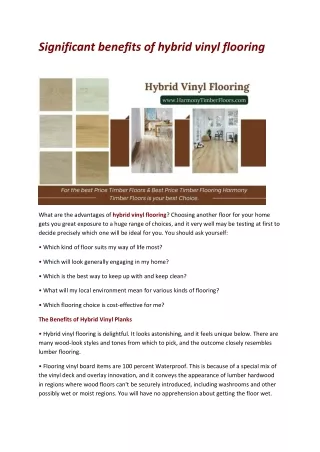 Significant benefits of hybrid vinyl flooring