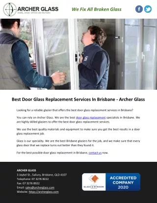 Best Door Glass Replacement Services In Brisbane - Archer Glass