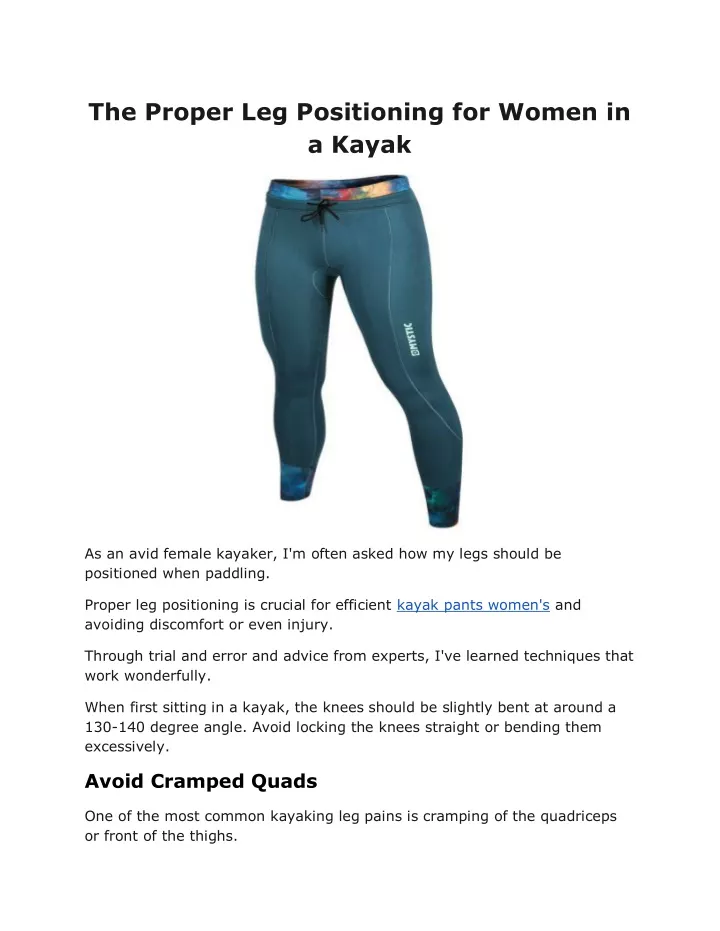 the proper leg positioning for women in a kayak