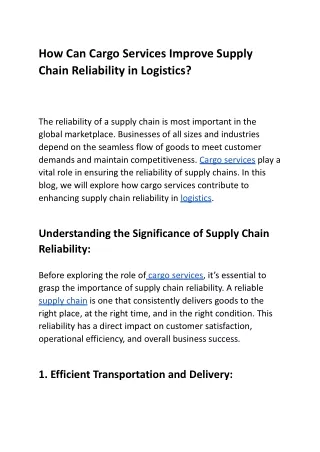 How Can Cargo Services Improve Supply Chain Reliability in Logistics?
