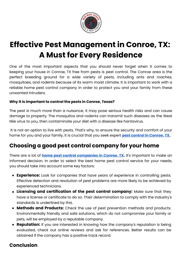 effective pest management in conroe tx a must