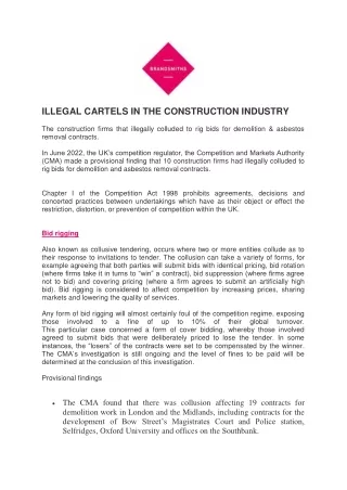 ILLEGAL CARTELS IN THE CONSTRUCTION INDUSTRY - Brandsmiths
