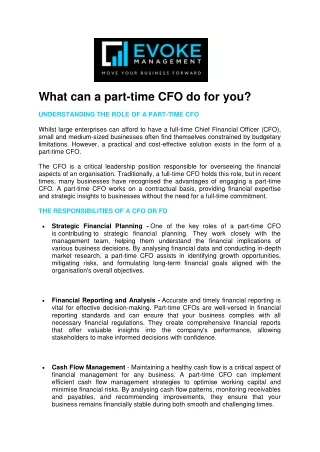 Part Time CFO - Evoke Management