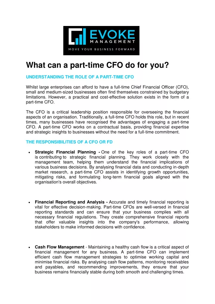 what can a part time cfo do for you