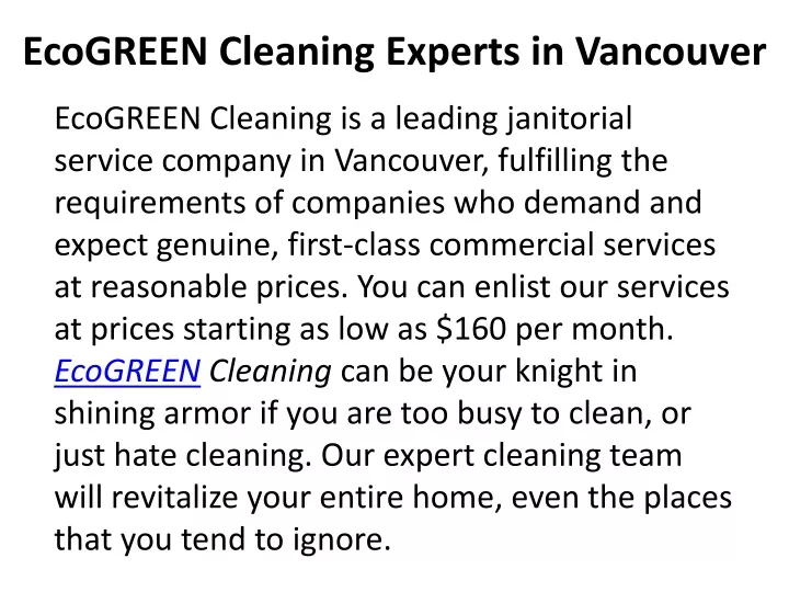 ecogreen cleaning experts in vancouver