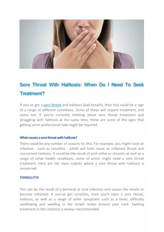 Sore Throat With Halitosis When Do I Need To Seek Treatment - Harley Street ENT Clinic