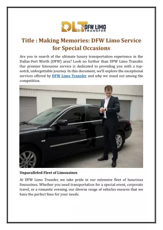 Making Memories: DFW Limo Service for Special Occasions