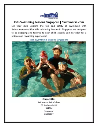 Kids Swimming Lessons Singapore | Swimmerse.com