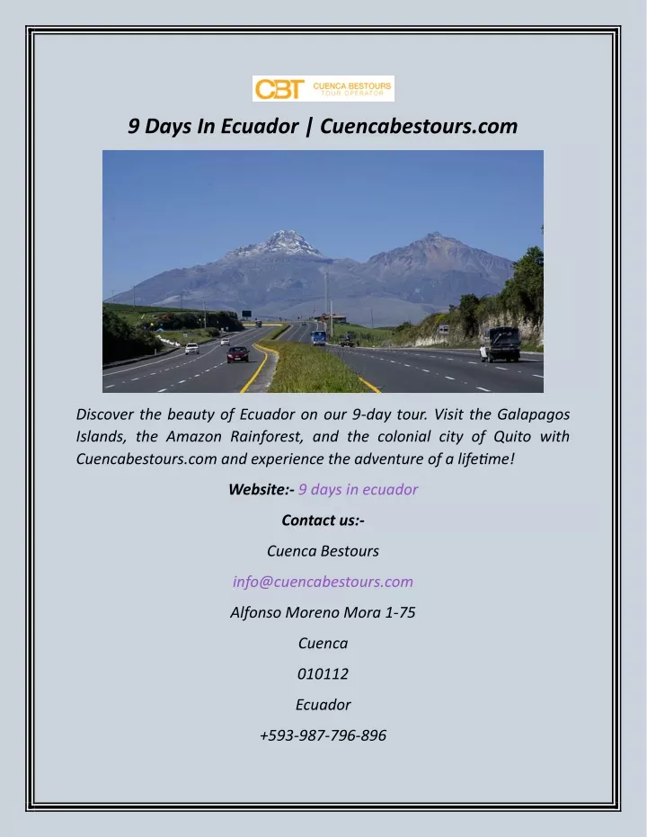 9 days in ecuador cuencabestours com