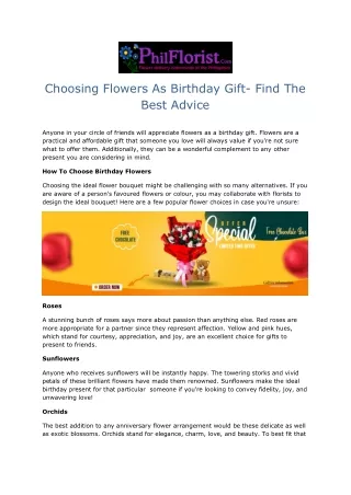 Find The Best Advice To Choose Flowers As Birthday Gift