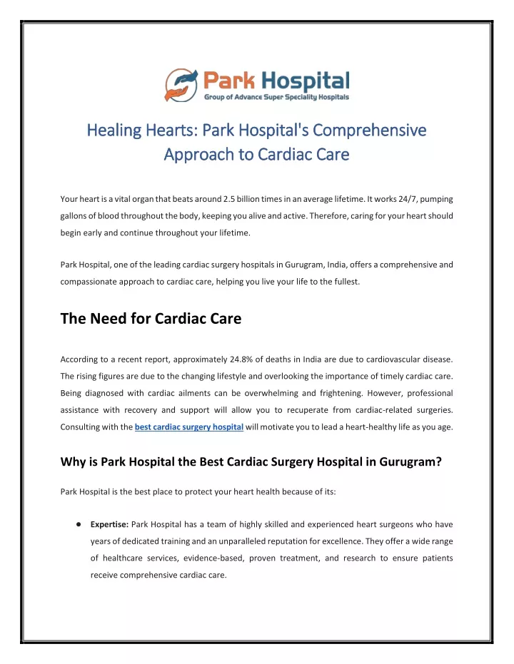 healing hearts park hospital s comprehensive