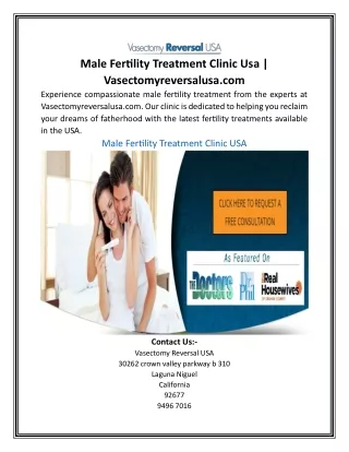 Male Fertility Treatment Clinic Usa | Vasectomyreversalusa.com