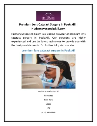 Premium Lens Cataract Surgery In Peekskill  Hudsoneyespeekskill.com