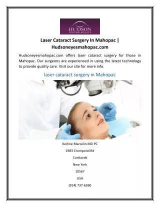 Laser Cataract Surgery In Mahopac  Hudsoneyesmahopac.com