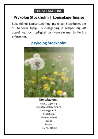Psykolog Stockholm | Louiselagerling.se