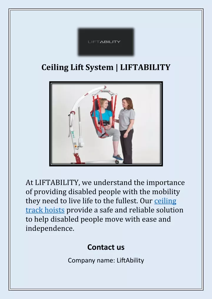 ceiling lift system liftability