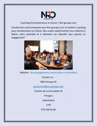 Coaching d'entrepreneurs en Suisse  Nro-groupe