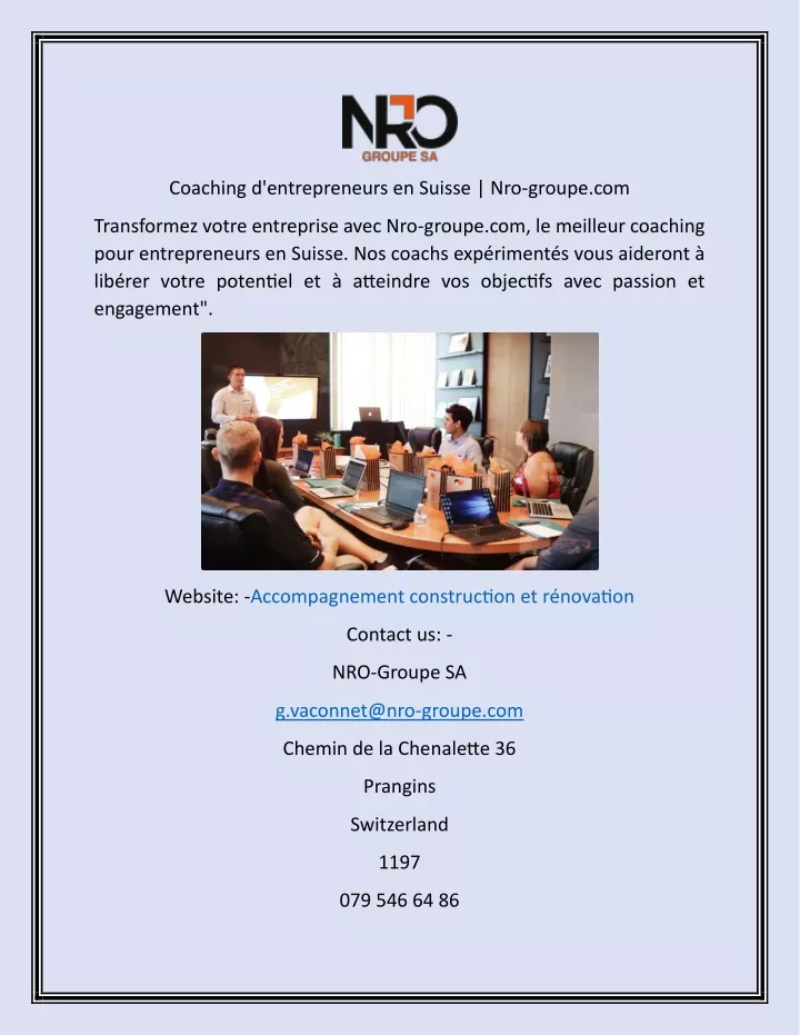 coaching d entrepreneurs en suisse nro groupe com