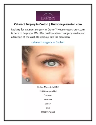 Cataract Surgery in Croton Hudsoneyescroton.com