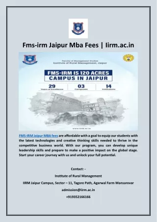 Fms-irm Jaipur MBA Fees