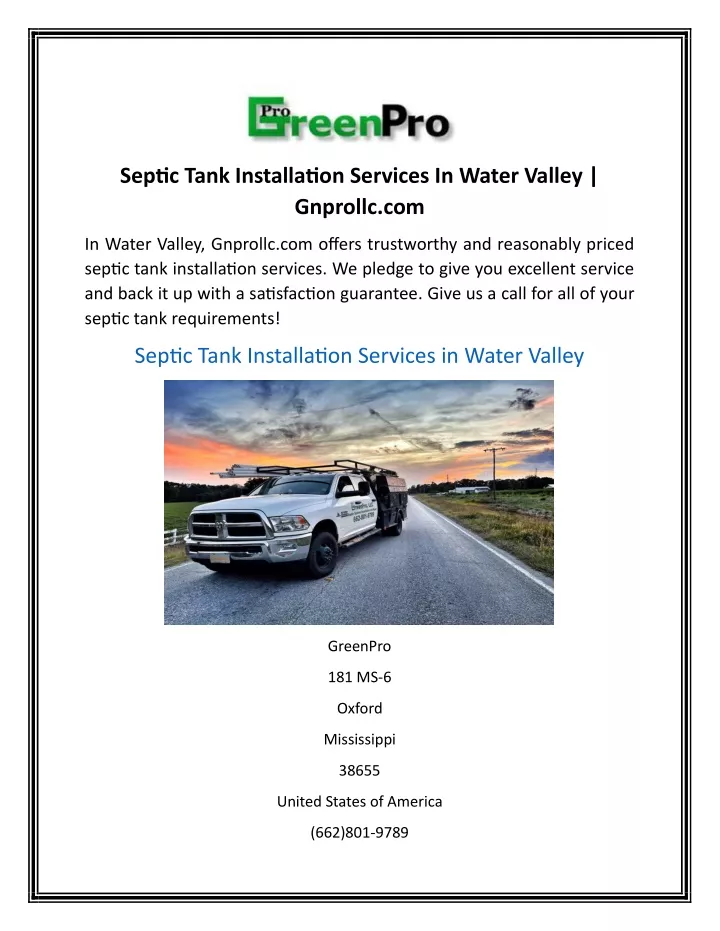 septic tank installation services in water valley