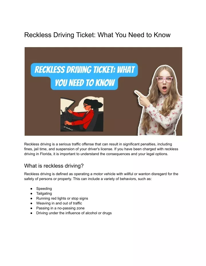 reckless driving ticket what you need to know