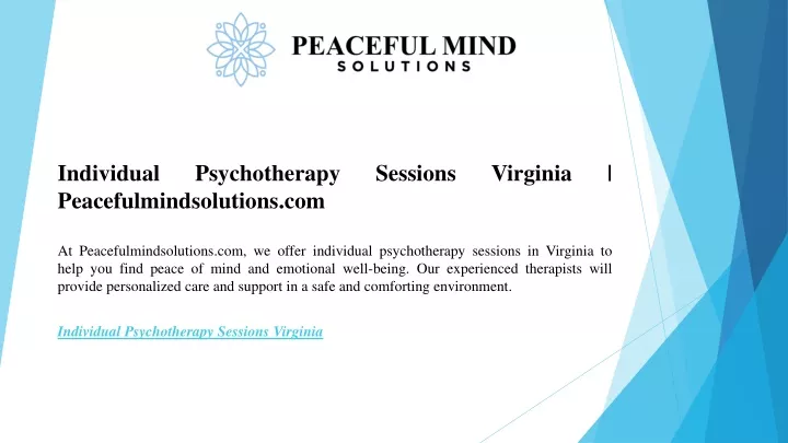 individual psychotherapy sessions virginia