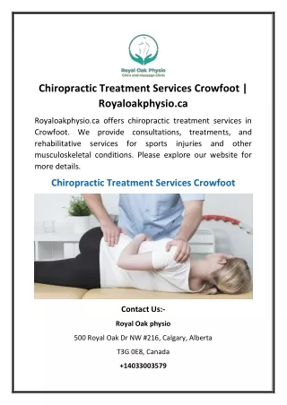 Chiropractic Treatment Services Crowfoot | Royaloakphysio.ca