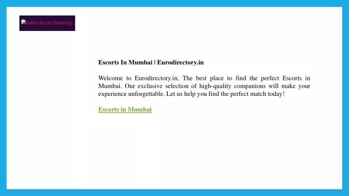 escorts in mumbai eurodirectory in welcome