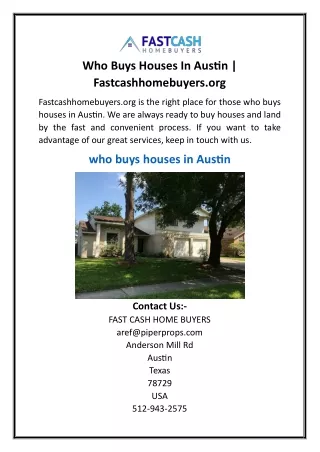 Who Buys Houses In Austin  Fastcashhomebuyers.org
