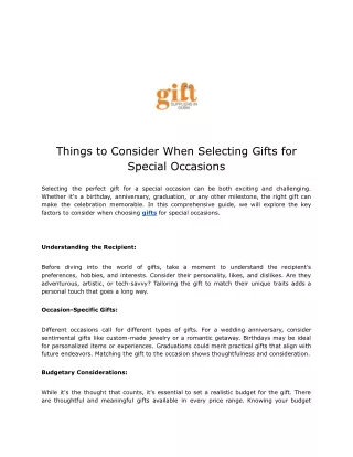 Things to Consider When Selecting Gifts for Special Occasions